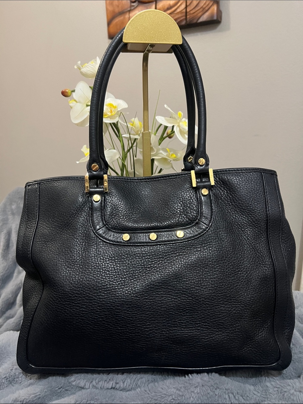 Tory Burch Amanda Black Pebbled Leather Tote retail $495 EUC - Picture 3 of 11